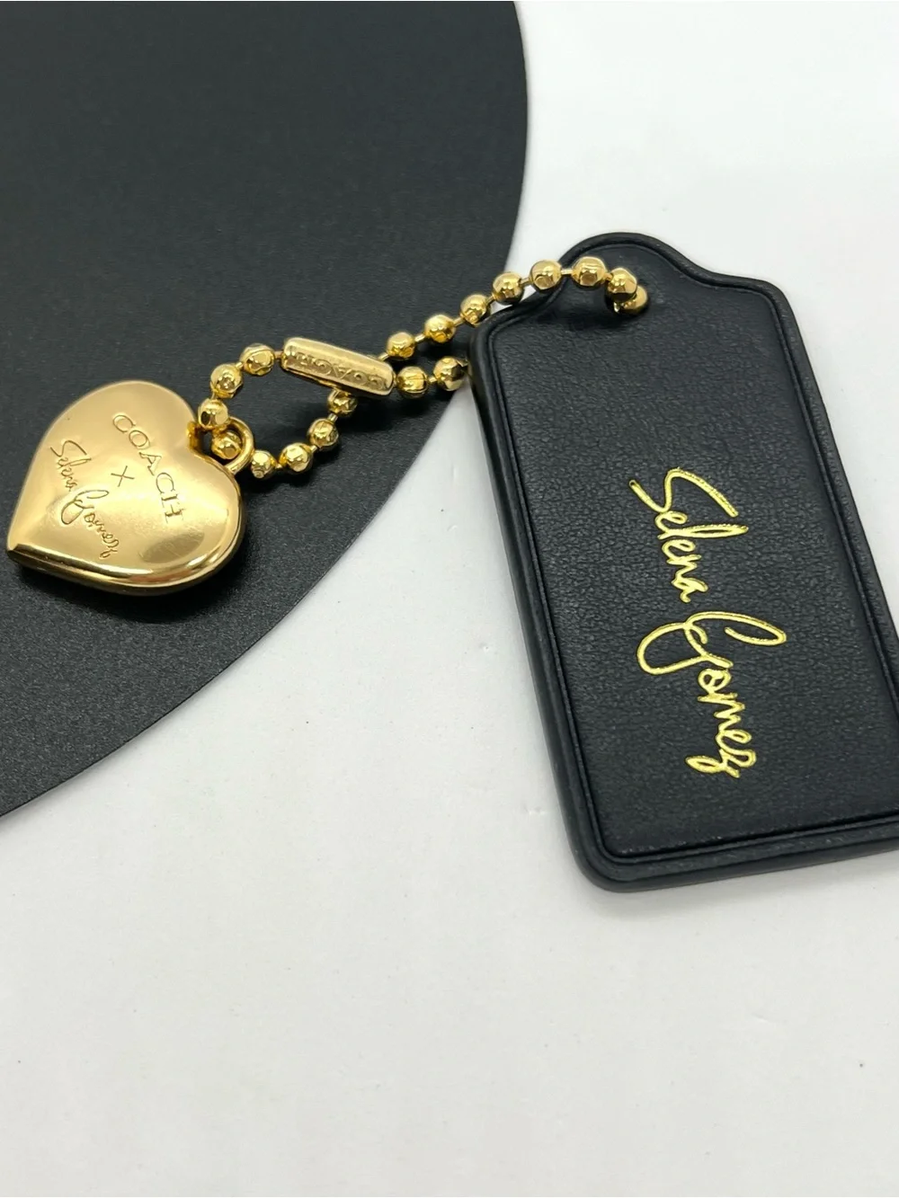 Coach x Selena Gomez Heart Bag Charm Black Leather Hangtag Limited Edition